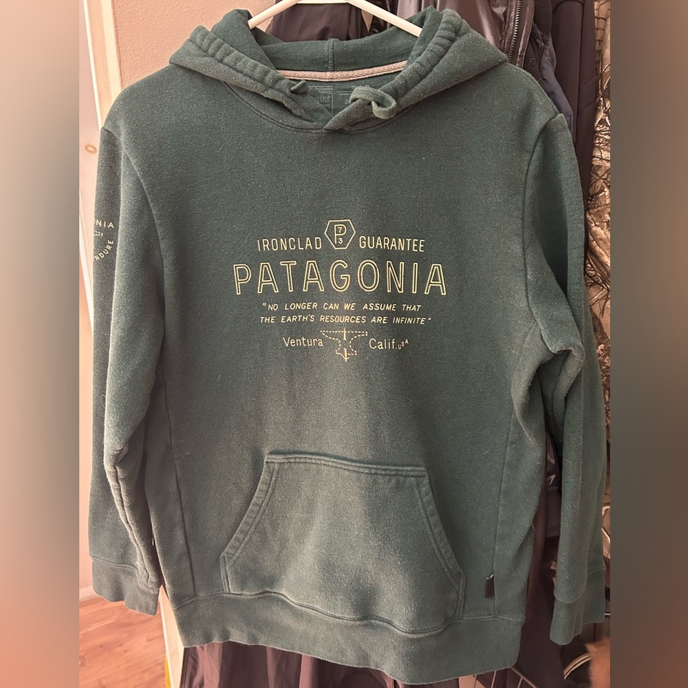 Mens Sz small or women’s med. hunter green Patagonia hoodie